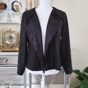 Faux Suede Black Leather Zip Top Jacket